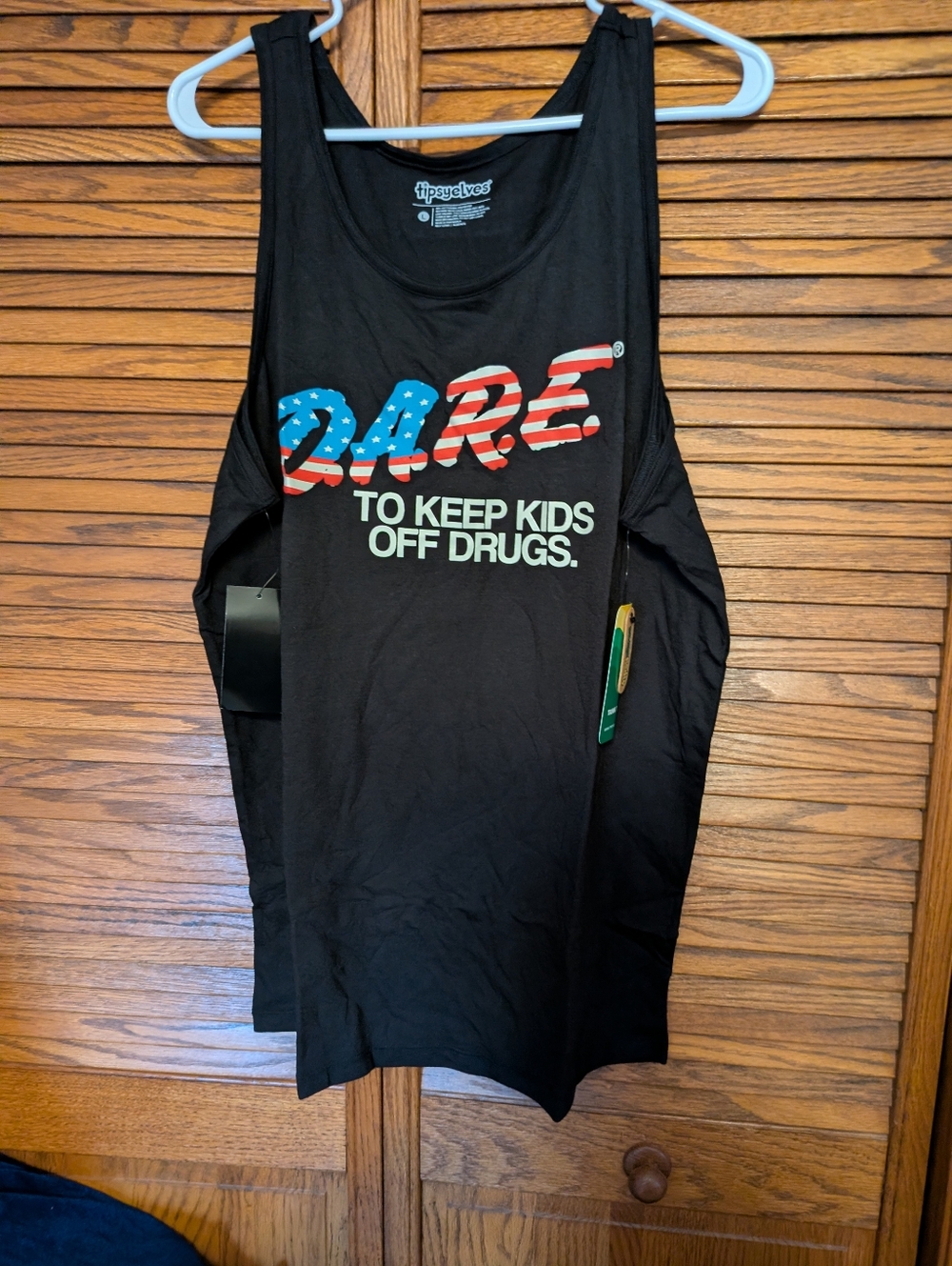Tipsy Elves‎ NWT Black Tank Top with American Flag D.A.R.E. Logo Size Large